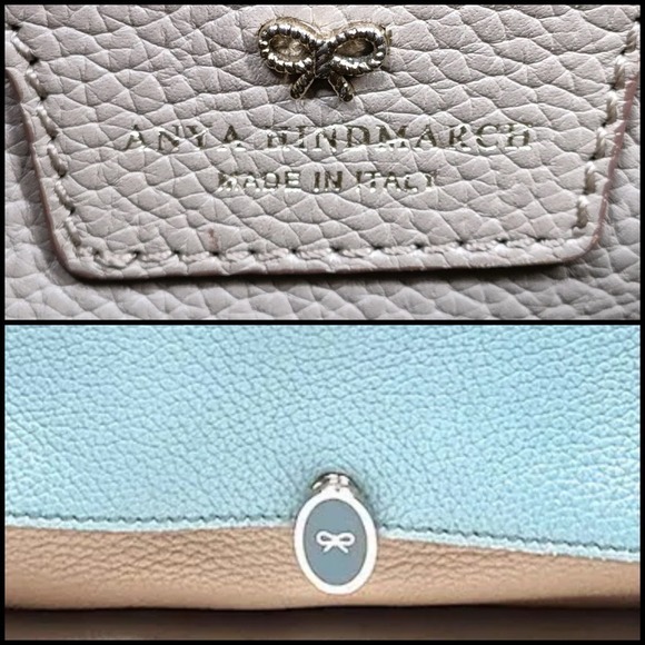 Anya Hindmarch  Bathurst Satchel Shoulder Bag Blue Beige Leather - Picture 4 of 15